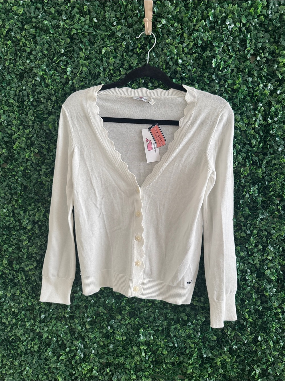 🆕 NWT VINEYARD VINES SCALLOP V-Neck Button Cardigan WHITE GIRLS XL /L SZ 16